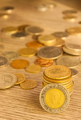 Old Coins stacked