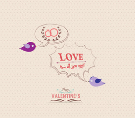 valentines poster with bird and bubble greeting card