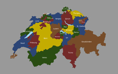 Highly detailed political Switzerland map