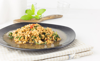 Thai spicy food  Stir fried chicken with basil