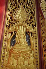 Fototapeta na wymiar wood carving Thai Buddha story art