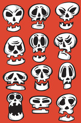 Fototapeta premium Set of emoticon cartoon skulls