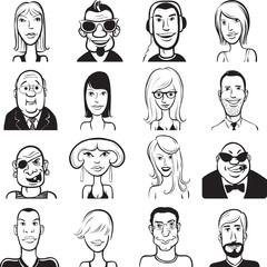 whiteboard drawing - set of various doodle faces