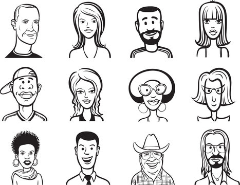 whiteboard drawing - collection of people faces