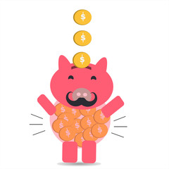 Saving pig feel happy when have a lot of money