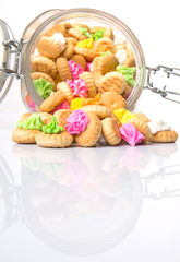 Belly button iced gem biscuits over white background