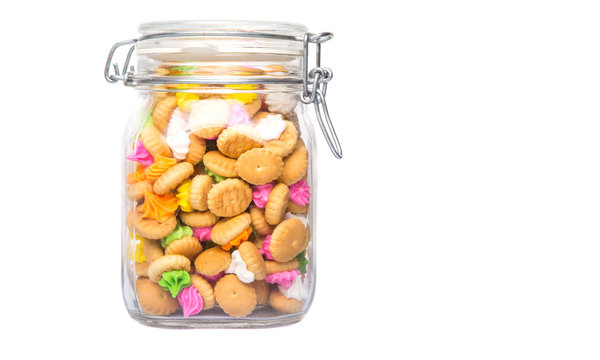 Belly button iced gem biscuits over white background