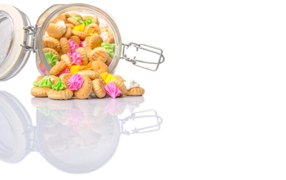 Belly button iced gem biscuits over white background