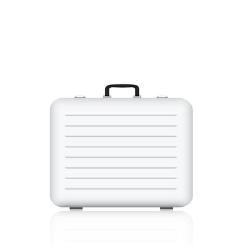 Silver briefcase on white background