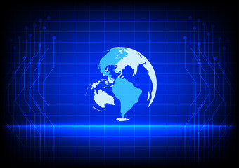 Abstract world digital technology electronic line blue backgroun