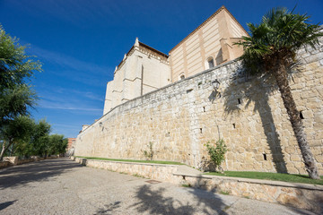 Fototapeta na wymiar Wide angle view of Santa Clara Convent and wall in Tordesillas