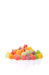 Colorful mix sugar jelly candy over white background