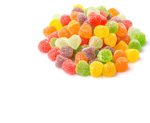 Colorful mix sugar jelly candy over white background