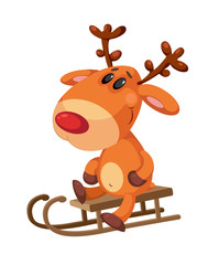 deer sitting on a sled