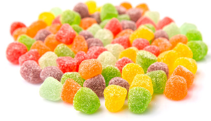 Colorful mix sugar jelly candy over white background