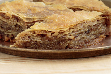 Home made Baklava on bronze plate
