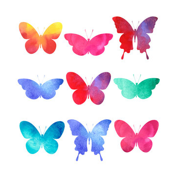 watercolor butterflies set isolated on white