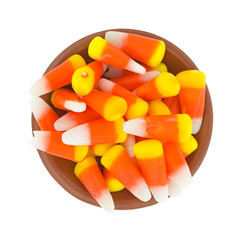 Halloween candy corn in a small bowl