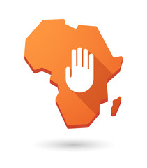 Africa continent map icon with a hand