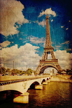 The Eiffel Tower in Paris in vintage style