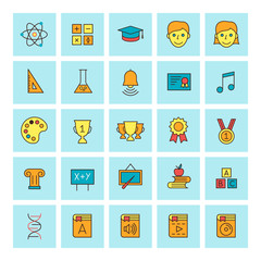 School and education. Vector icon set in flat design style