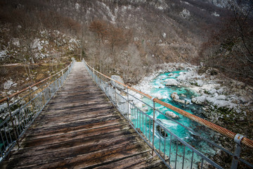 Hanging bridge over Soca river,Sloenia.