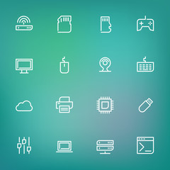 White thin line icons set for web and mobile on color background