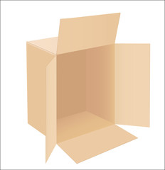Cardboard box taped up and isolated on a white background.