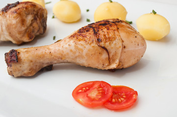 poulet roti, pommes de terre à la vapeur