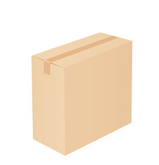 Cardboard box taped up and isolated on a white background.