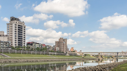 Cityscape with bridge and river