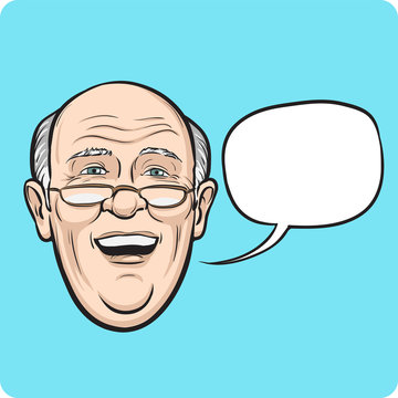 laughing senior man with speech bubble