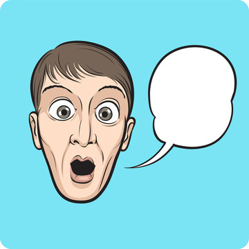 surprised young man face with speech bubble