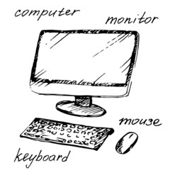 Hand drawn computer. Vector illustration.