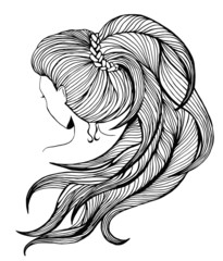 Long ponytail - line art