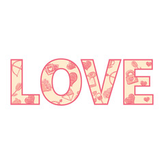 Vector Cartoon Word Love with Pattern Fill for Valentines Day