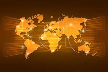 World map geography world order background shipping orange yello