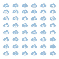 Obraz premium Big set of forty-six blue cloud shapes with white icon