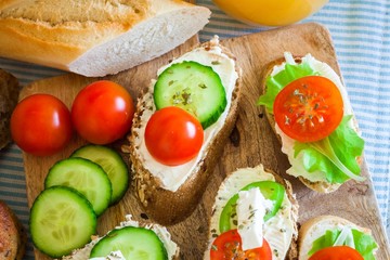 Delicious bites for breakfast on wooden table