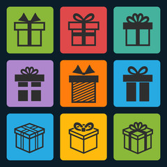 black gift box icons set