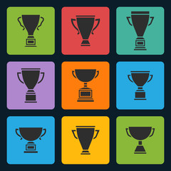 black trophy cup icons set