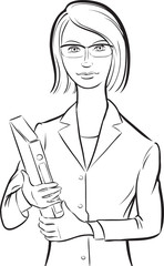 whiteboard drawing - business woman with folder