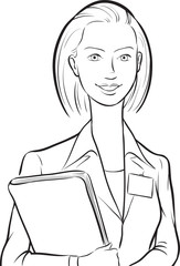 whiteboard drawing - happy woman doctor with folder