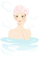 入浴中の女性　笑顔
