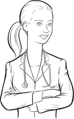 whiteboard drawing - smiling woman doctor with arms crossed