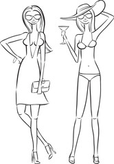 whiteboard drawing - fashion girls