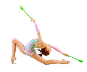 Young girl is engaged in art gymnastics
