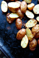 Fried potatoes on a baking sheet