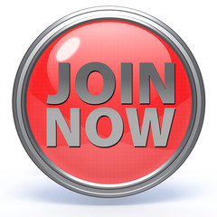 Join now circular icon on white background