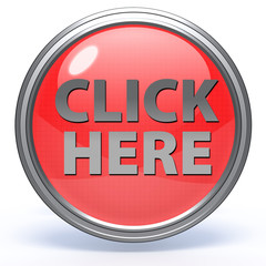 Click here circular icon on white background